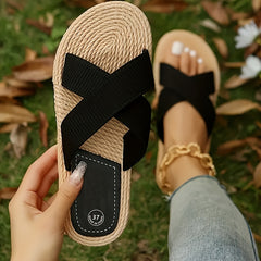 Women's Solid Color Comfy Sandals, Slip On Cross Bands Lightweight Summer Slides, Vacation Non-slip Beach Slides in holiday