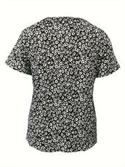 Ella™ | Floral Print Ruched Crew Neck T-Shirt