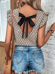 Amelia™ | Allover Print Backless Tied Blouse