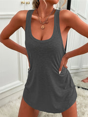 Ella™ I Sleeveless Solid Crew Neck Tank Dress