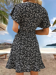 Claire™ Floral Print Ruffle Hem Wrap Dress