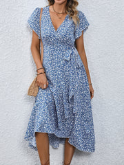 Daisy™ Floral Print Surplice Neck Tied Dress