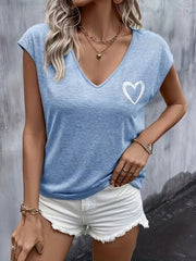 Ella™ Casual Heart Print V Neck T-shirt