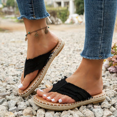 Womens Bohemian Charm - Stylish Summer Flat Sandals with Woven Detail, Adjustable Buckle Strap, and Cushioned Sole - Perfect for Beach & Outdoor Wear