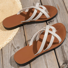 Women's Solid Color Flip Flops, Casual Clip Toe Flat Summer Shoes, Lightweight Slip On Beach Shoes