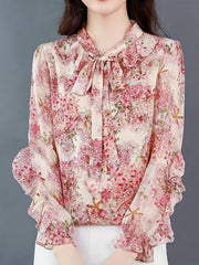 Selena™ | Feminine Floral Ruffle Trim Blouse