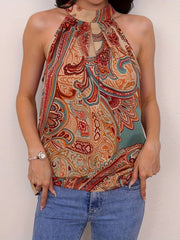 Serena™ | Paisley Print Halter Neck Blouse