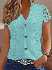 Andrea™ Lace Splicing Notched Neck Top