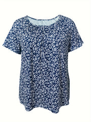 Ella™ | Floral Print Ruched Crew Neck T-Shirt