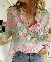 Mandy™ | Floral Print Long Sleeve Collared Shirt