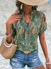 Layla™ | Short Sleeve Paisley Print V-Neck Blouse