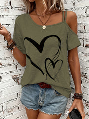 Elizabeth™ Heart Print One Shoulder T-shirt