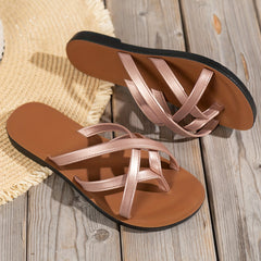 Women's Solid Color Flip Flops, Casual Clip Toe Flat Summer Shoes, Lightweight Slip On Beach Shoes