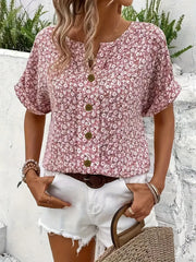 Eva™ | Floral Print Notched Collar Blouse