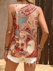 Sophia™ | Paisley Print Lace Trim V-Neck Tank Top