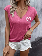 Ella™ Casual Heart Print V Neck T-shirt