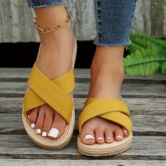 Women's Solid Color Comfy Sandals, Slip On Cross Bands Lightweight Summer Slides, Vacation Non-slip Beach Slides in holiday