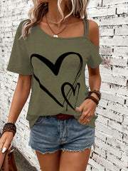 Elizabeth™ Heart Print One Shoulder T-shirt