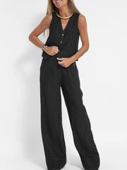 Shonda™ | Buttoned Vest & Wide-Leg Trousers Set