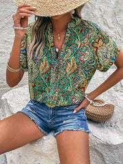 Layla™ | Short Sleeve Paisley Print V-Neck Blouse