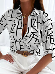 Celine™ | Long Sleeve V-Neck Printed Blouse