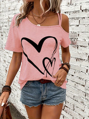 Elizabeth™ Heart Print One Shoulder T-shirt