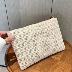 Straw Woven Clutch Bag, Trendy Braided Waist Purse, Women's Zipper Handbags For Phone Coin Key