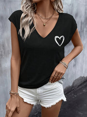 Ella™ Casual Heart Print V Neck T-shirt