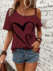 Elizabeth™ Heart Print One Shoulder T-shirt