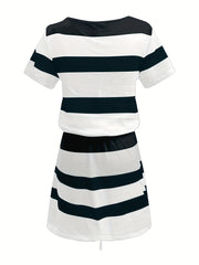 Angela™ | Chic Striped Belted Dress