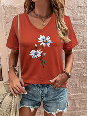 Eden™ Summer Floral Print V-Neck T-Shirt