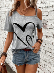 Elizabeth™ Heart Print One Shoulder T-shirt