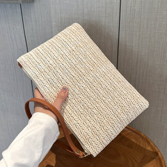 Straw Woven Clutch Bag, Trendy Braided Waist Purse, Women's Zipper Handbags For Phone Coin Key