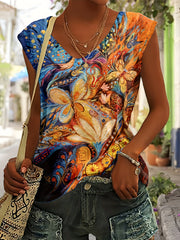 Aria™ | Ethnic Floral Print V-Neck Tank Top