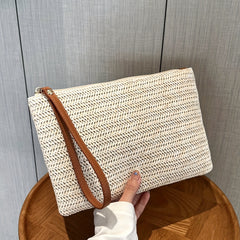 Straw Woven Clutch Bag, Trendy Braided Waist Purse, Women's Zipper Handbags For Phone Coin Key