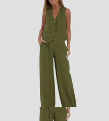 Shonda™ | Buttoned Vest & Wide-Leg Trousers Set