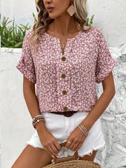 Eva™ | Floral Print Notched Collar Blouse