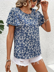 Celeste™ | Elegant Floral Print Crew Neck Blouse