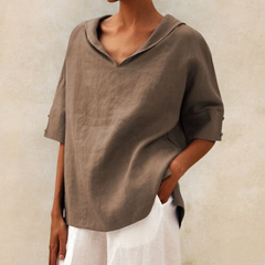 Amara™ | Women's V-Neck Casual Linen Shirt