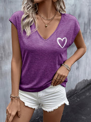 Ella™ Casual Heart Print V Neck T-shirt