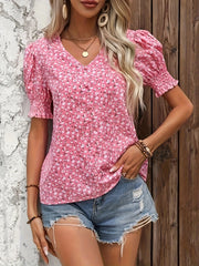 Amira™ | Floral Print Puff Short Sleeve Blouse