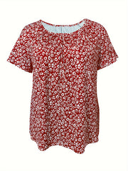 Ella™ | Floral Print Ruched Crew Neck T-Shirt