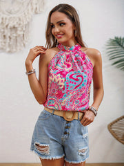 Aria™ | Paisley Print Halter Neck Tank Top