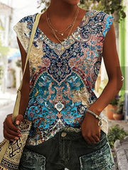 Aria™ | Ethnic Floral Print V-Neck Tank Top