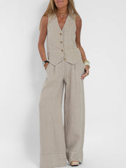 Shonda™ | Buttoned Vest & Wide-Leg Trousers Set