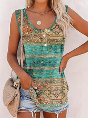 Amira™ | Tribal Print Notched Neck Tank Top