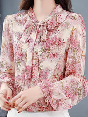 Selena™ | Feminine Floral Ruffle Trim Blouse