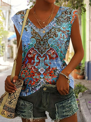 Aria™ | Ethnic Floral Print V-Neck Tank Top