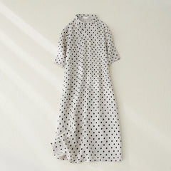 Lily™ | Dot Print Cotton &  Linen A-Line Dress