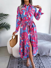 Chloe™ | Casual Floral Print Long Sleeve Maxi Shirt Dress